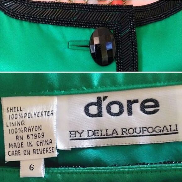 VTG 90s Della Roufogali Green Satin Black Embellished Designer Blazer Size 6 - Picture 11 of 11